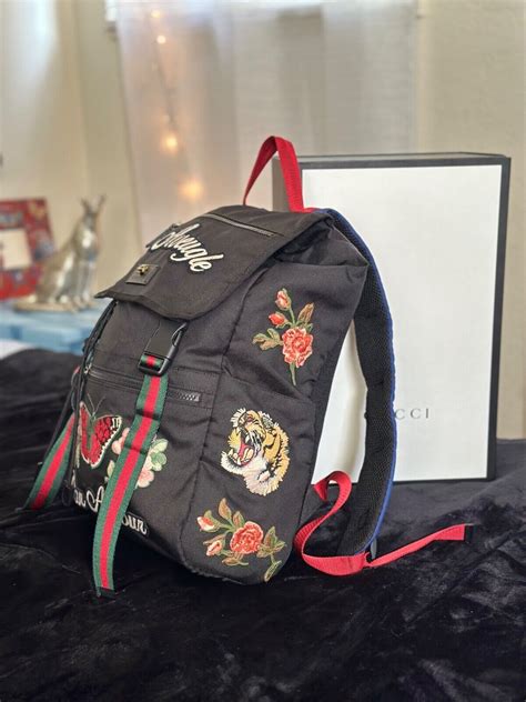 gucci embroidered tiger backpack|Gucci l'aveugle backpack.